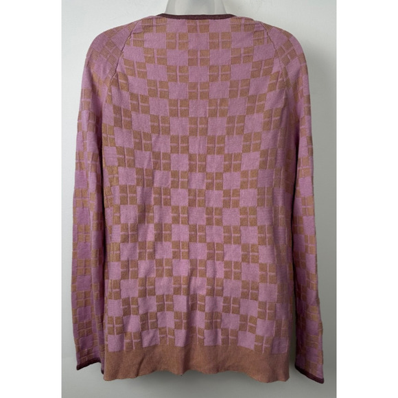 Anthropologie Sweater HWR Monogram Cardigan Womens L Plaid Cashmere Blend A22 - Picture 4 of 8